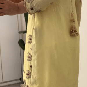 Soft Lemon Yellow Embroidered Suit with Elegant Gold
